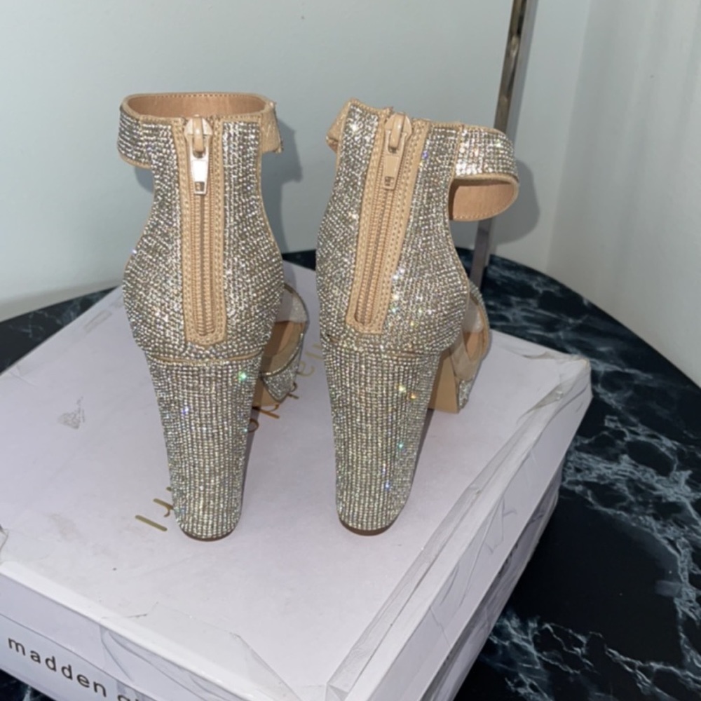 Women- Dress Shoes MADDEN GIRL SIREN Platform Rhinestone Sandal Silver Size 8 - Picture 7 of 12